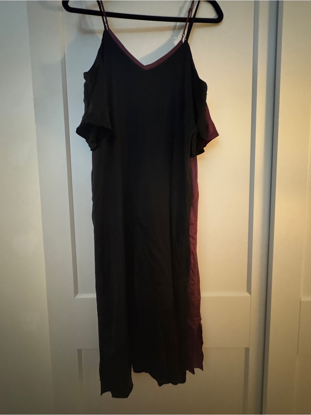 Aritzia Black & burgundy Cold-Shoulder Slip Dress